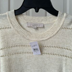 NWT Loft Size S Lightweight Stitched Yoke Tunic Ivory Sweater